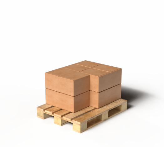 Dozen veilig gestapeld op een europallet in een schone, beveiligde opslagruimte.